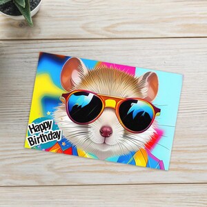 Wish a Happy Birthday TO  Your Ratty Friend -An Adorable Rat Birthday Card with Balloons and Cake BY Ratatatat Designs