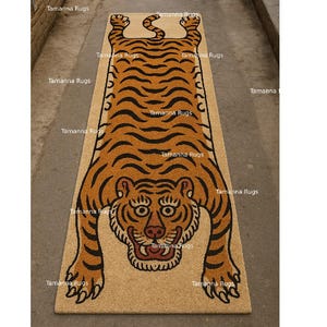 Tiger Runner Rug – Hand Tufted Wool Carpet | Tibetan Tiger Style Area Rug for Hallway, Bedroom, or Living Room