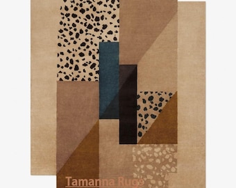 Hand Tufted Wool Area Rug 9x12, Irregular Shaped Brown Rug, Newzealand Wool Area Rug 10x14, Handmade Abstract Woollen Carpet 8x10