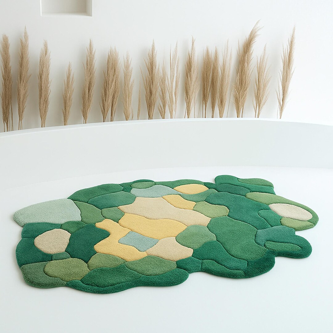 Abstract Green Forest Rug – Modern Irregular Shaped Carpet for Living ...