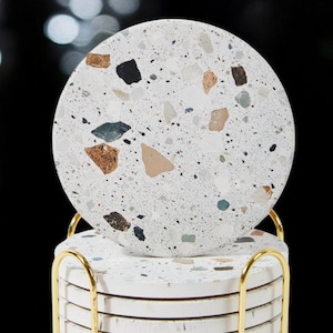 Jeu de 6 sous-verres en céramique avec support, sous-verres en marbre absorbant, sous-verres en ciment terrazzo imprimés avec support et sous-verres en liège