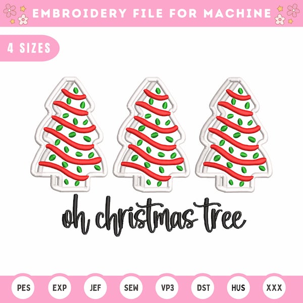 Oh Christmas Tree, Christmas Tree Cake Embroidery Design, Holiday Embroidery, Christmas Gifts, Machine Embroidery, 4 sizes, Instant Download