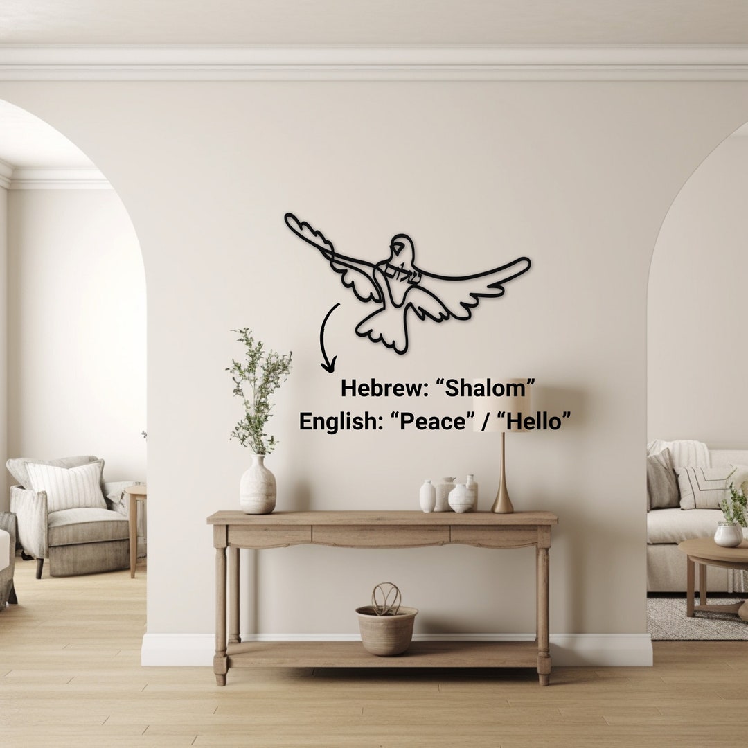 A Metal Sign of a Dove of Peace With the Hebrew Word shalom Jewish