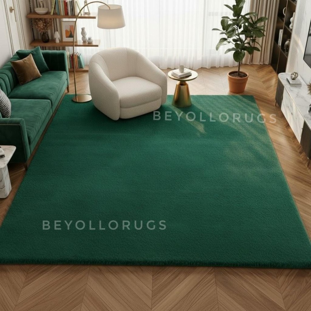 Hand Tufted Emerald Green Wool Rug: Plush Minimalist Luxury Carpet - Etsy