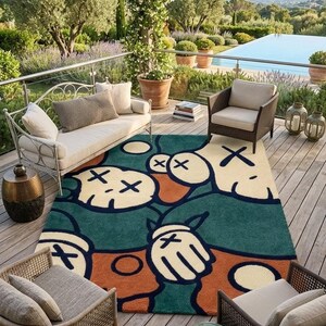 KAWS Inspirierter Abstrakter Handgetufteter Teppich Moderner Pop-Art-Teppich, Luxus-Designer-Statementteppich, ästhetischer Bodendekor Bild 4