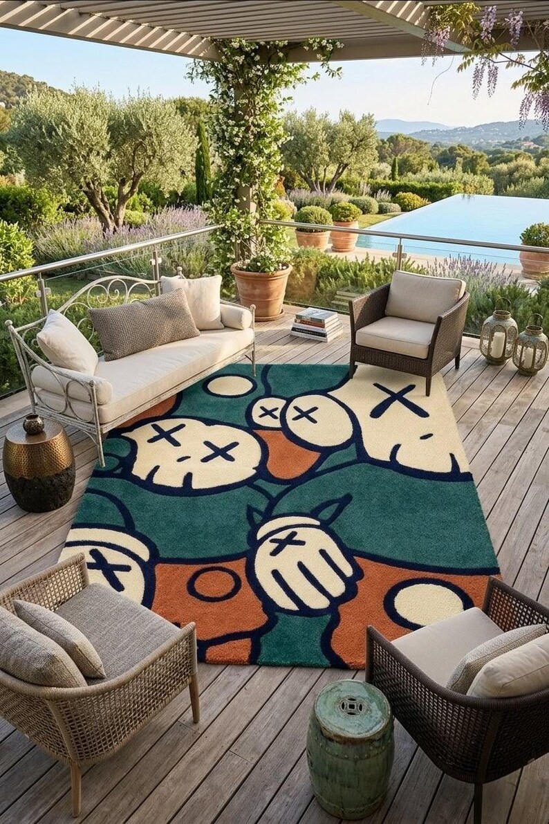 KAWS Inspirierter Abstrakter Handgetufteter Teppich Moderner Pop-Art-Teppich, Luxus-Designer-Statementteppich, ästhetischer Bodendekor Bild 4