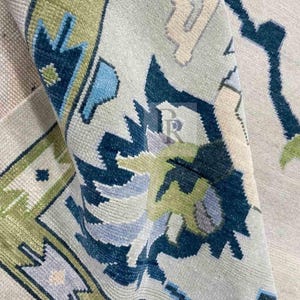 Vintage Oushak handknuten ullmatta, dämpad pastellgrå, grönblå, traditionell vardagsrumsmatta, samlarklass, arvsmatta, specialdesignad