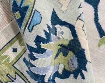 Vintage Oushak Handgeknüpfter Wollteppich Gedämpft Pastell Grau Grün Blau Traditioneller Bereich Teppich Sammlerstück Erbstück Wohnzimmer Teppich Individuell