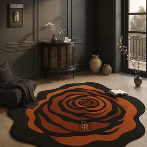 7x7 / 8 x 8 ft Handgetufteter Teppich 100% WolleLuxuriöser Wollteppich in Rosenform mit Blumenmuster oder Wohnzimmer, Schlafzimmer Wohnkultur - Schwarz & Orange 8 x 8 ft Traditioneller Teppich