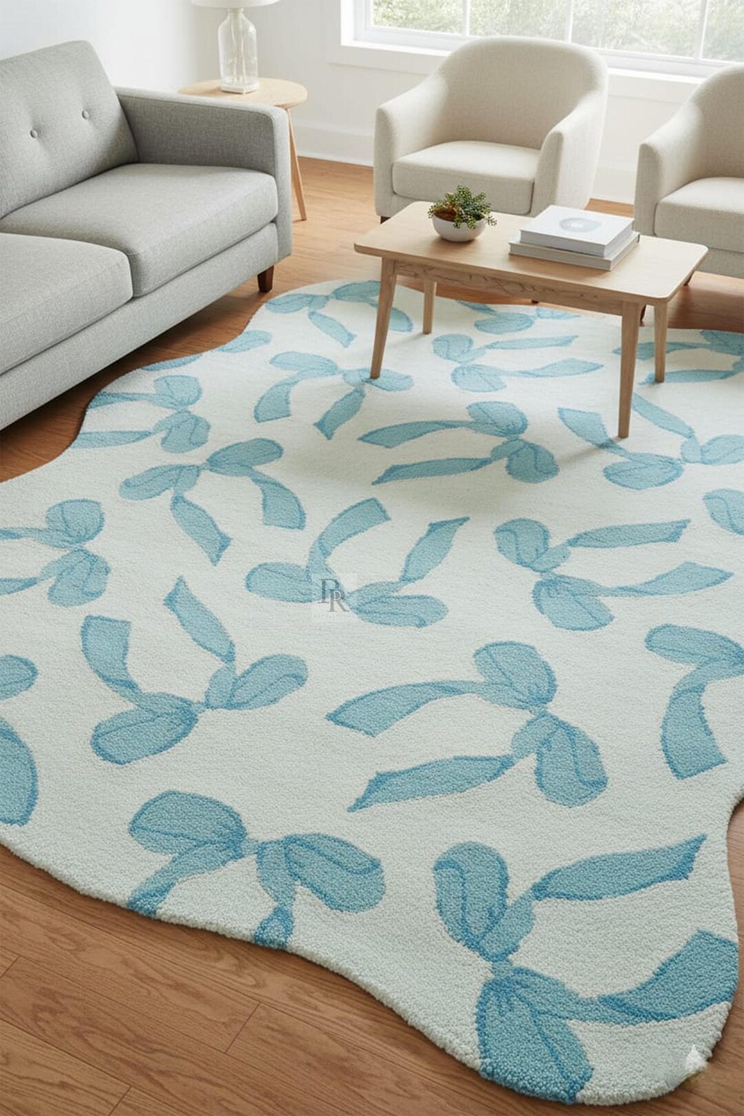 Coquette Rug Hand Tufted Blue Ribbon Bow Rug, Premium Wool Large Area Rug for ...