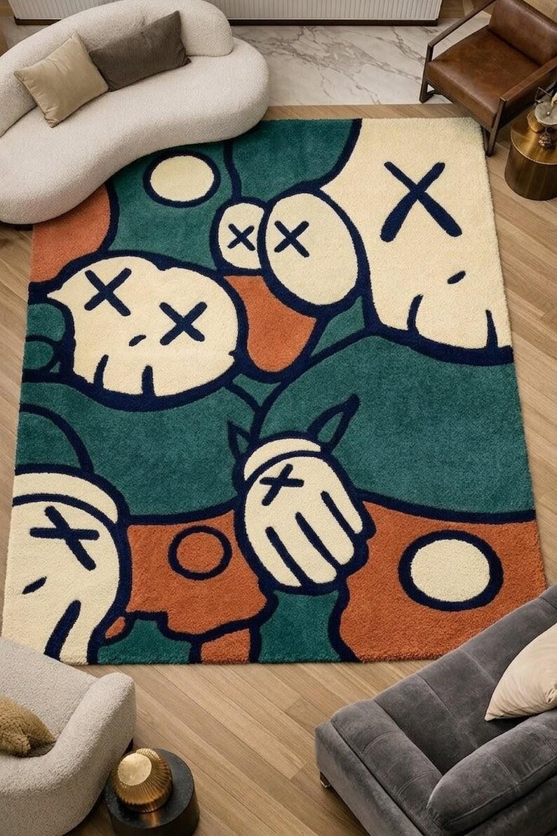 KAWS Inspirierter Abstrakter Handgetufteter Teppich Moderner Pop-Art-Teppich, Luxus-Designer-Statementteppich, ästhetischer Bodendekor Bild 5