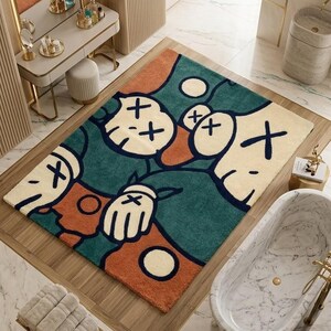 KAWS Inspirierter Abstrakter Handgetufteter Teppich Moderner Pop-Art-Teppich, Luxus-Designer-Statementteppich, ästhetischer Bodendekor Bild 10