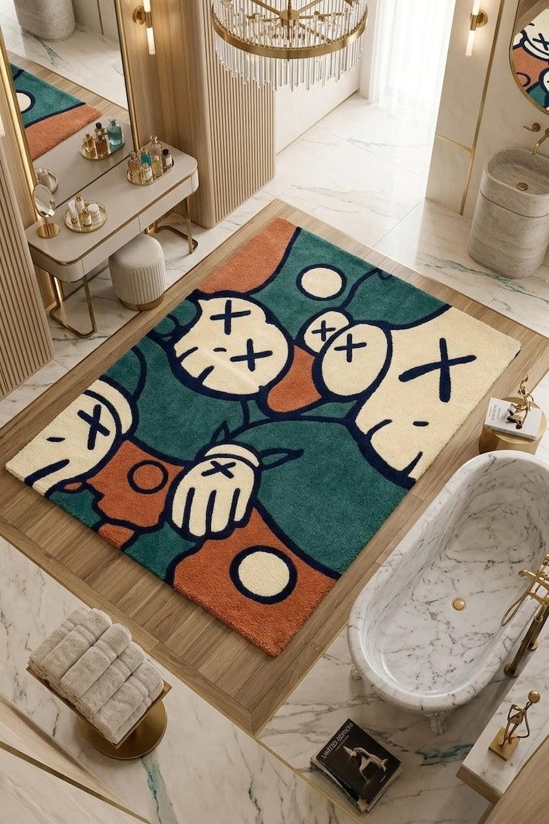 KAWS Inspirierter Abstrakter Handgetufteter Teppich Moderner Pop-Art-Teppich, Luxus-Designer-Statementteppich, ästhetischer Bodendekor Bild 10