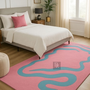 Tapete de cobra tufado à mão, 1,5 x 2,1 m, luxuoso, rosa, com estampa de cobra – Tapete fofo e ousado com desenho de animal | Tapete de cobra azul | Decoração para crianças, adolescentes ou 1,5 x 2,4 m, 20 x 3 m