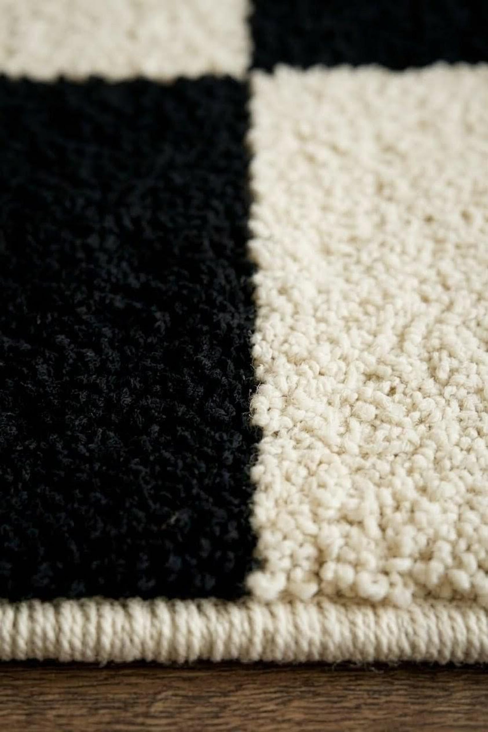 Tufted Check Rug Modern Black White Checkered Hand Tufted Wool Rug Luxury Living Room ...
