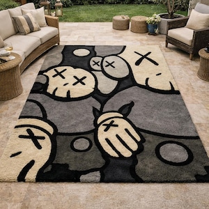 KAWS Stil Abstrakter Teppich 200x300 Moderner Cartoon Teppich, Schwarz Grau Weißer Teppich, Einzigartiger Teppich Bild 7