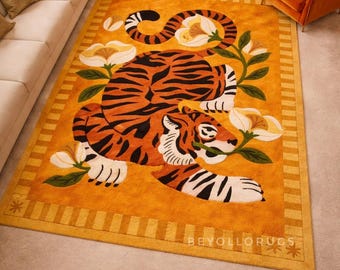 Hand-Tufted Wool Tiger Rug – Modern Maximalist Animal Motif