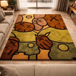 abstract color block wool rug hand tufted modern carpet mustard blush black ivory rust tones luxury area rug for living room bedroom contemporary designer statement decor piece