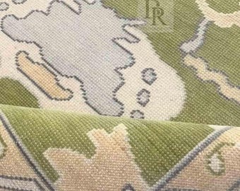 Antique Muted Green Oushak Rug - Hand Knotted Wool Rug, Large Sage Green Turkish Area Rug for Living Room, Authentic Pastel Transitional Rug