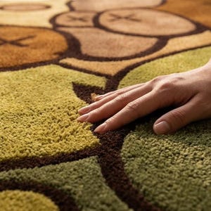 Novidade para você: Tapete Kaws Style com estampa abstrata em blocos de cores, feito de lã, nos tamanhos 2,13 x 3,05 m e 2,74 x 3,66 m. Tapete de luxo tufado à mão com arte moderna | Decoração marcante para sua casa. imagem 2