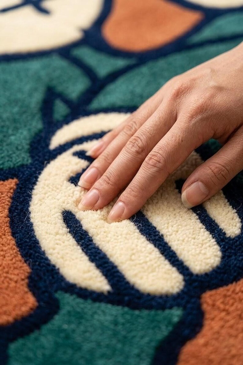 KAWS Inspirierter Abstrakter Handgetufteter Teppich Moderner Pop-Art-Teppich, Luxus-Designer-Statementteppich, ästhetischer Bodendekor Bild 8