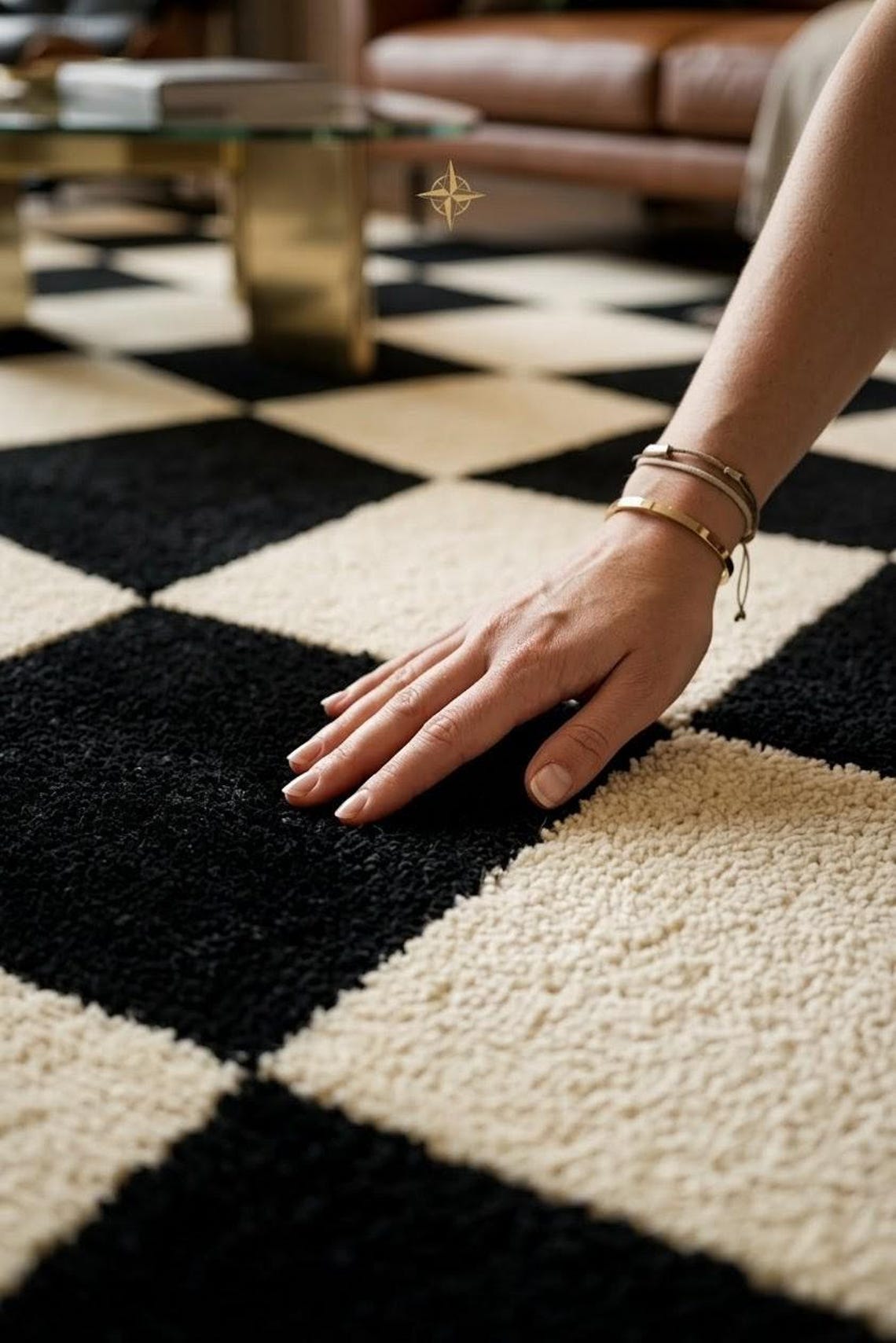 Tufted Check Rug Modern Black White Checkered Hand Tufted Wool Rug Luxury Living Room ...