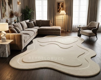 Handgetufteter Wollteppich aus cremefarbener Schafwolle, moderner abstrakter Teppich, Teppich für Wohnzimmer, Schlafzimmer, Schlafzimmer