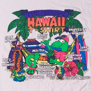 Hawaii Gecko Beach Tourist T Shirt hang loose surfing vtg 80s 90s y2k aesthetic