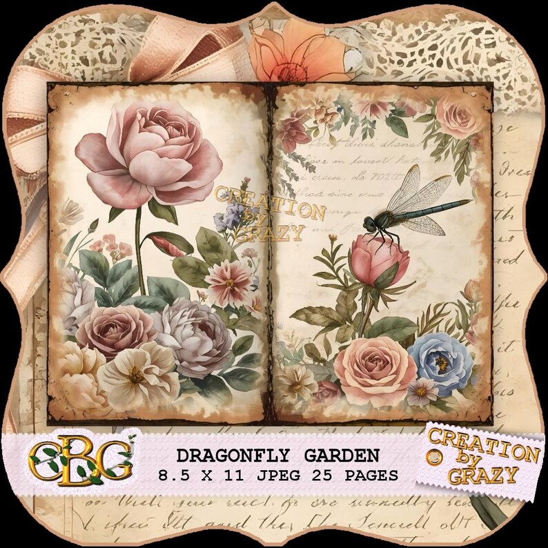 Dragonfly Garden – Shabby Chic Junk Journal Kit image 5