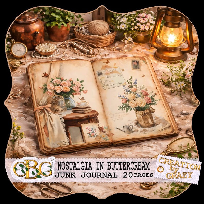 Nostalgie in Buttercreme – Shabby Chic Junk Journal Kit Bild 1