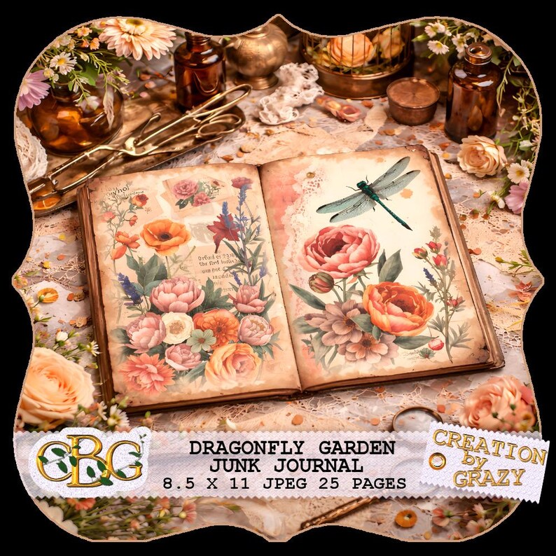 Dragonfly Garden – Shabby Chic Junk Journal Kit image 1