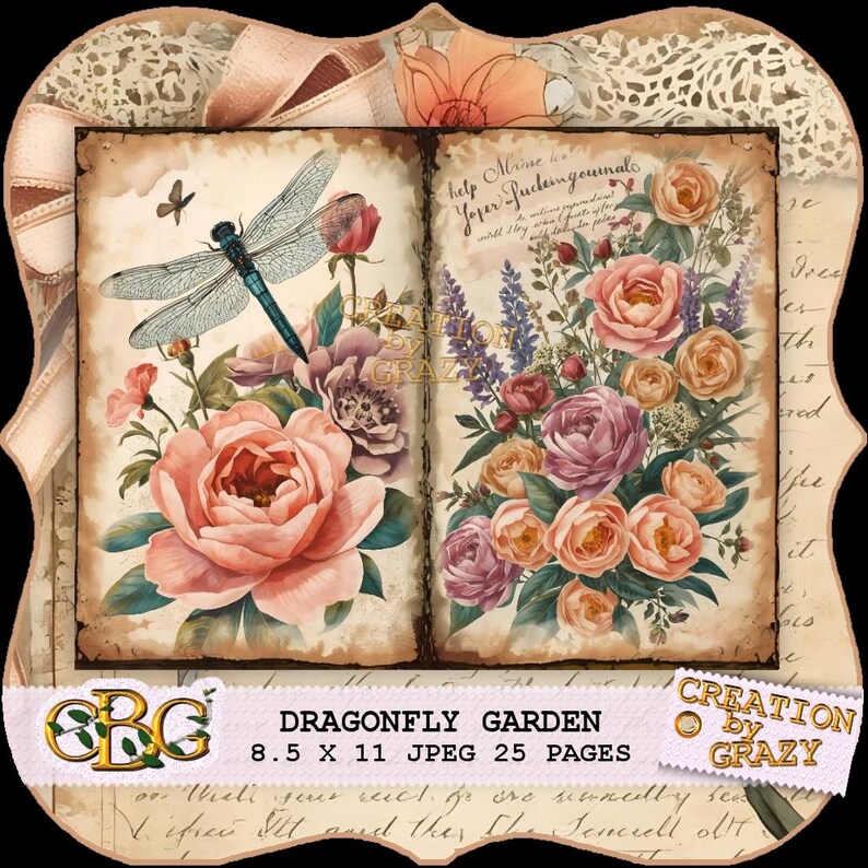 Dragonfly Garden – Shabby Chic Junk Journal Kit image 6