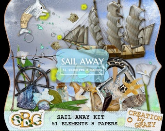 Zestaw Sail Away firmy Grazy Scrapbook Zestaw do scrapbookingu Papiery cyfrowe do druku