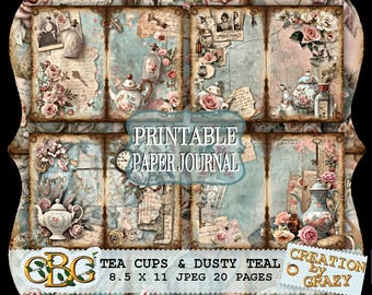 Teetassen und staubiges Petrol – Shabby Chic Junk Journal Kit