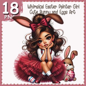 Easter Painter Girl  Cute Bunny and Eggs Art. spring girl for Printable. Spring Creations - Commercial Use, little girl for kids