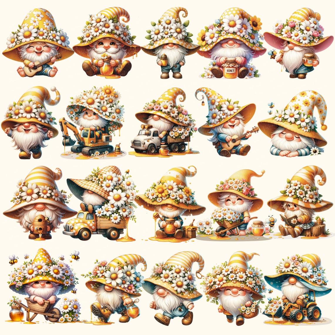 Watercolor Honey Bee Gnome Clipart: Flower Gnomes PNG (digital Download ...