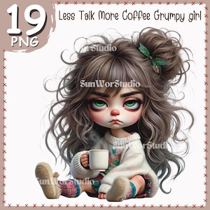 Early Morning | Less Talk More Coffee | Grumpy Girl Clipart Bundle | Grumpy girl Clipart Sublimation Design Png, coffee lover for Printable