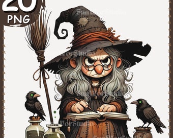Creepy Witch Clipart Bundle: Halloween PNG Graphics (Commercial Use)