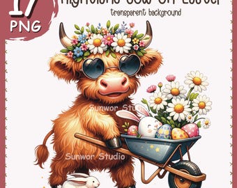 Easter Highland Cow PNG Clipart Bundle (Digital Download)