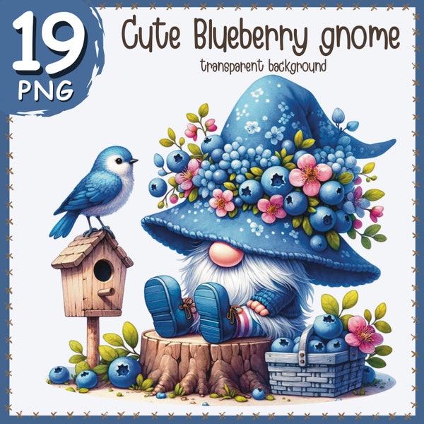 Watercolor Blueberry Gnome clipart Png, Spring gnome png, Gnome With Flowers, Gnome for t-shirt design, Blueberry Gnome clipart for kids