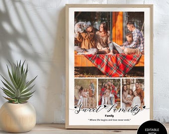 Mall för familjefotokollage: Design för söta minnen l Canva Redigerbar, digital nedladdning