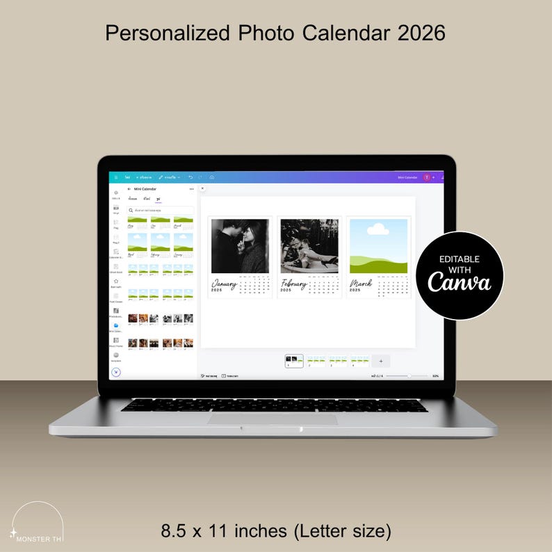 2026 Photo Calendar Canva Template: Minimalist Letter Size Printable ...