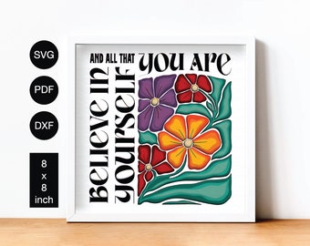 Floral Shadow Box SVG: Retro Graphic Layered Design (Digital Download)