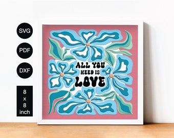 Retro Flower Shadow Box SVG: 3D Layered Graphic (Digital Download)