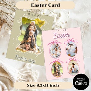 Modello di cartolina di Pasqua Canva / Biglietti stampabili da 8,5 x 11 pollici / Set di 5 design / Saluto di Pasqua modificabile / Scarica biglietto di auguri primaverile