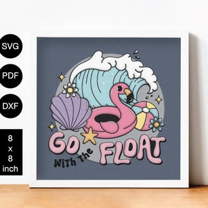 Summer Shadow Box SVG: Flamingo, Wave, Shell (Digital Download)