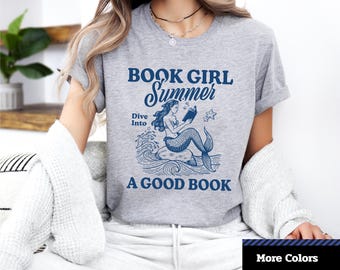Book Girl Summer T-Shirt: Retro Mermaid Graphic Tee