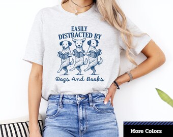 Dogs and Books T-Shirt: Funny Retro Graphic Tee, Dog Lover Gift