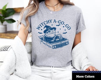 Witchy A-Go-Go T-Shirt: Funny Frog Halloween Graphic Tee