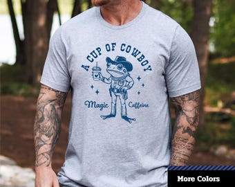 Cowboy Magic Coffee T-Shirt: Funny Retro Frog Graphic Tee